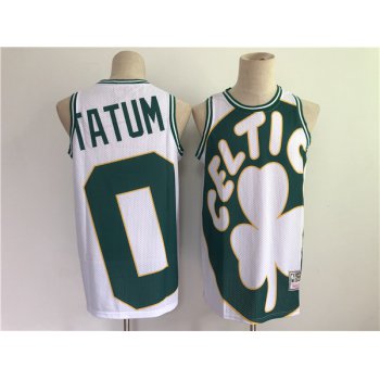 Men's Boston Celtics #0 Jayson Tatum White and Green Big Face Throwback Stitched Jersey