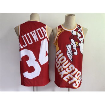 Men's Houston Rockets #34 Hakeem Olajuwon Red Big Face Stitched Jersey