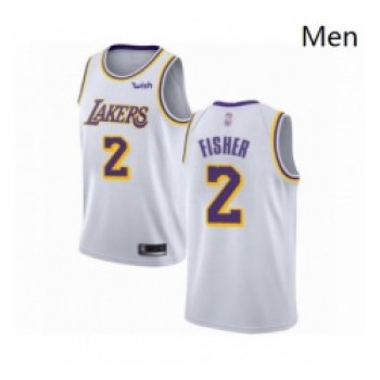 Mens Los Angeles Lakers 2 Derek Fisher Authentic White Basketball Jerseys Association Edition