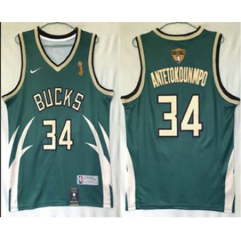 Men's Milwaukee Bucks #34 Giannis Antetokounmpo Green Nike Swingman 2021 Champions Earned Edition Stitched Jersey