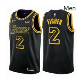 Mens Nike Los Angeles Lakers 2 Derek Fisher Swingman Black City Edition NBA Jersey