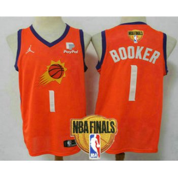 Men's Phoenix Suns #1 Devin Booker NEW Orange 2021 Finals Patch Brand Jordan Swingman Stitched NBA Jersey