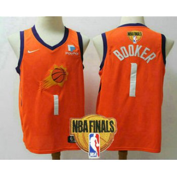 Men's Phoenix Suns #1 Devin Booker NEW Orange 2021 Finals Patch Nike Swingman Stitched NBA Jersey
