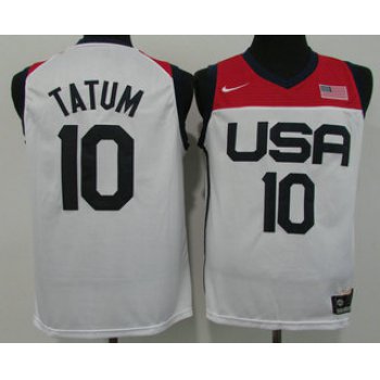 Men's USA Basketball #10 Jayson Tatum 2021 White Tokyo Olympics Stitched Home Jersey