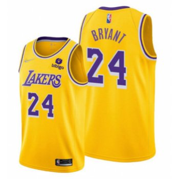 Men's Yellow Los Angeles Lakers #24 Kobe Bryant bibigo Stitched Basketball Jersey