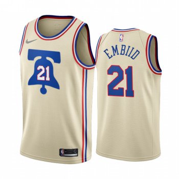 Philadelphia 76ers #21 Joel Embiid Cream NBA Swingman 2020-21 Earned Edition Jersey