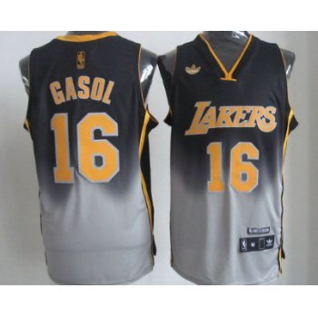 Los Angeles Lakers #16 Paul Gaslo Black/Gray Fadeaway Fashion Jersey
