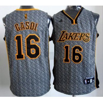 Los Angeles Lakers #16 Paul Gaslo Gray Static Fashion Jersey