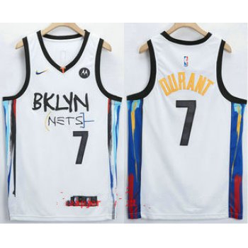 Men's Brooklyn Nets #7 Kevin Durant NEW White 2021 City Edition Swingman Stitched NBA Jersey With The NEW Sponsor Logo