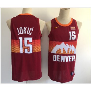 Men's Denver Nuggets #15 Nikola Jokic Red 2021 City Edition NBA Swingman Jersey With The Sponsor Logo