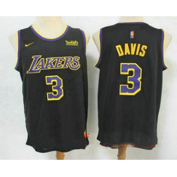 Men's Los Angeles Lakers #3 Anthony Davis Black Nike Swingman 2021 Earned Edition Stitched Jersey With NEW Sponsor Logo