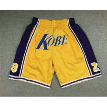Men's Los Angeles Lakers #8 #24 Kobe Bryant Yellow Just Don Swingman Throwback Shorts