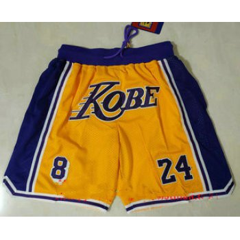 Men's Los Angeles Lakers #8 #24 Kobe Bryant Yellow With Purple Number Just Don Swingman Throwback Shorts