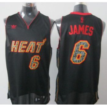 Miami Heat #6 LeBron James All Black With Orange Fashion Jersey