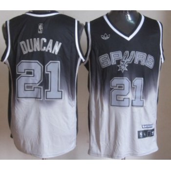 San Antonio Spurs #21 Tim Duncan Black/Gray Fadeaway Fashion Jersey