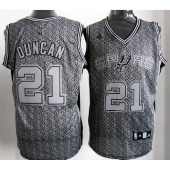 San Antonio Spurs #21 Tim Duncan Gray Static Fashion Jersey