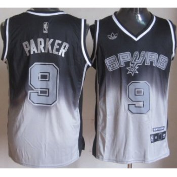 San Antonio Spurs #9 Tony Parker Black/Gray Fadeaway Fashion Jersey