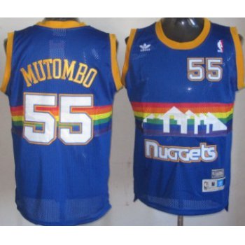Denver Nuggets #55 Dikembe Mutombo Blue Rainbow Swingman Throwback Jersey