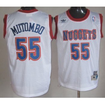 Denver Nuggets #55 Dikembe Mutombo White Swingman Throwback Jersey