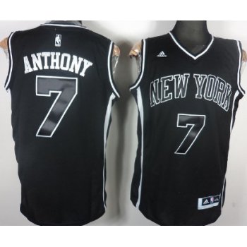 New York Knicks #7 Carmelo Anthony All Black With White Fashion Jersey