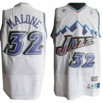 Utah Jazz #32 Karl Malone Mountain White Throwback Swingman Jersey