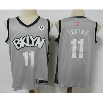 Men's Brooklyn Nets #11 Kyrie Irving Light Grey 2021 Brand Jordan Swingman Stitched NBA Jersey With NEW Sponsor Logo