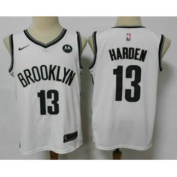 Men's Brooklyn Nets #13 James Harden 2021 White Swingman Stitched NBA Jersey With The NEW Sponsor Logo
