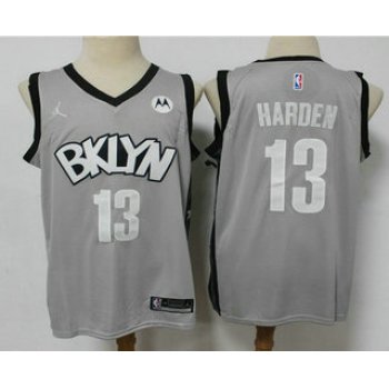 Men's Brooklyn Nets #13 James Harden Light Grey 2021 Brand Jordan Swingman Stitched NBA Jersey With NEW Sponsor Logo
