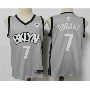 Men's Brooklyn Nets #7 Kevin Durant Light Grey 2021 Brand Jordan Swingman Stitched NBA Jersey With NEW Sponsor Logo