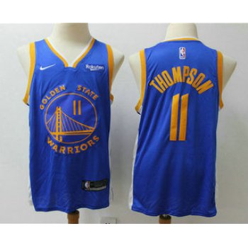 Men's Golden State Warriors #11 Klay Thompson Blue 2019 Nike Swingman NEW Rakuten Logo Stitched NBA Jersey