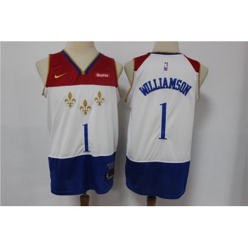 Men's New Orleans Pelicans #1 Zion Williamson White 2021 Nike City Edition Swingman Stitched NBA Jersey With The NEW Sponsor Logo