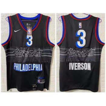 Men's Philadelphia 76ers #3 Allen Iverson NEW Black Nike 2021 Swingman City Edition Jersey