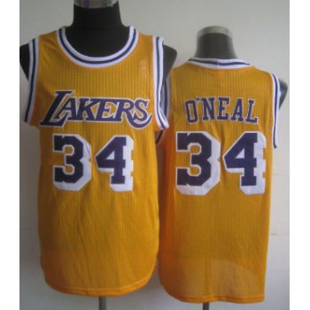 Los Angeles Lakers #34 Shaquille O'neal Yellow Swingman Throwback Jersey