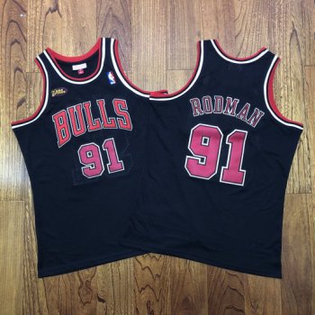 Men's Chicago Bulls #91 Dennis Rodman 1997-98 Red Champions Patch Hardwood Classics Soul AU Throwback Jersey