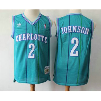 Men's Charlotte Hornets #2 Larry Johnson 1992-93 Blue Hardwood Classics Soul Swingman Throwback Jersey With Adidas
