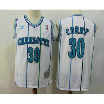 Men's Charlotte Hornets #30 Dell Curry 1992-93 White Hardwood Classics Soul Swingman Throwback Jersey With Adidas