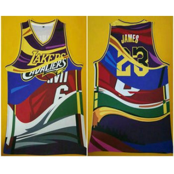 Men's Los Angeles Lakers #23 Lebron James Multi Color Swingman Printed NBA Jersey