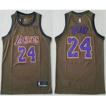 Men's Los Angeles Lakers #24 Kobe Bryant Olive Stitched Nike Swingman Jersey With The Sponsor Logo