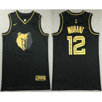 Men's Memphis Grizzlies #12 Ja Morant Black Golden Nike Swingman Stitched NBA Jersey