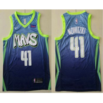 Men's Dallas Mavericks #41 Dirk Nowitzki Blue 2020 Nike City Edition Swingman Jersey With The Sponsor Logo