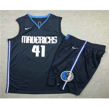 Men's Dallas Mavericks #41 Dirk Nowitzki NEW Navy Blue 2020 NBA Swingman Stitched NBA Jersey With Shorts