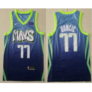 Men's Dallas Mavericks #77 Luka Doncic Blue 2020 Nike City Edition Swingman Jersey With The Sponsor Logo