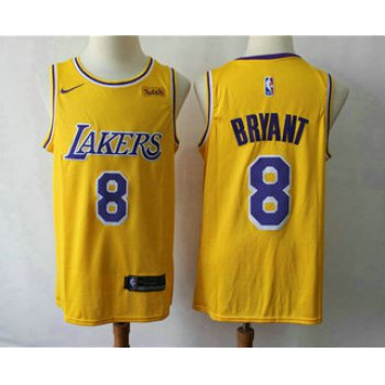 Men's Los Angeles Lakers #8 Kobe Bryant Yellow 2018-2019 Nike Wish Swingman Stitched NBA Jersey
