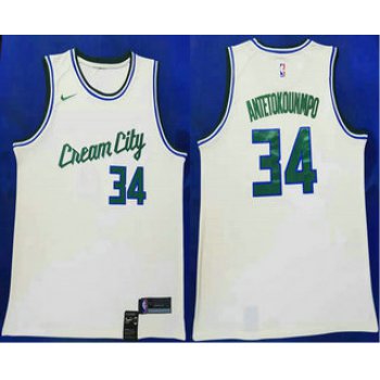 Men's Milwaukee Bucks #34 Giannis Antetokounmpo NEW Cream 2020 City Edition NBA Swingman Jersey