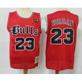 Men's Chicago Bulls #23 Michael Jordan 1997-98 Red English Version Champions Patch Hardwood Classics Soul Swingman Throwback Jersey