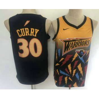 Men's Golden State Warriors #30 Stephen Curry Black with Yellow Salute Nike Swingman Stitched NBA Jersey