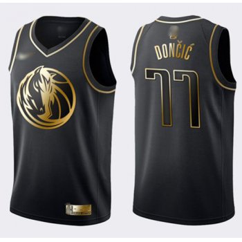 Nike Mavericks #77 Luka Doncic Black Gold NBA Swingman Limited Edition Jersey