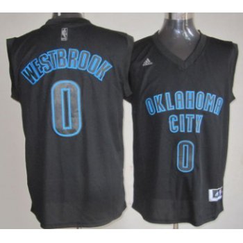 Oklahoma City Thunder #0 Russell Westbrook All Black With Blue Fashion Jersey