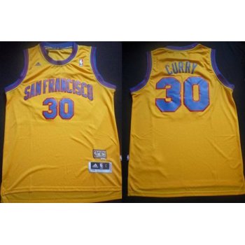 San Francisco Warriors #30 Stephen Curry ABA Hardwood Classic Swingman Yellow Jersey
