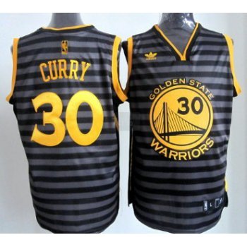 Golden State Warriors #30 Stephen Curry Gray With Black Pinstripe Jersey